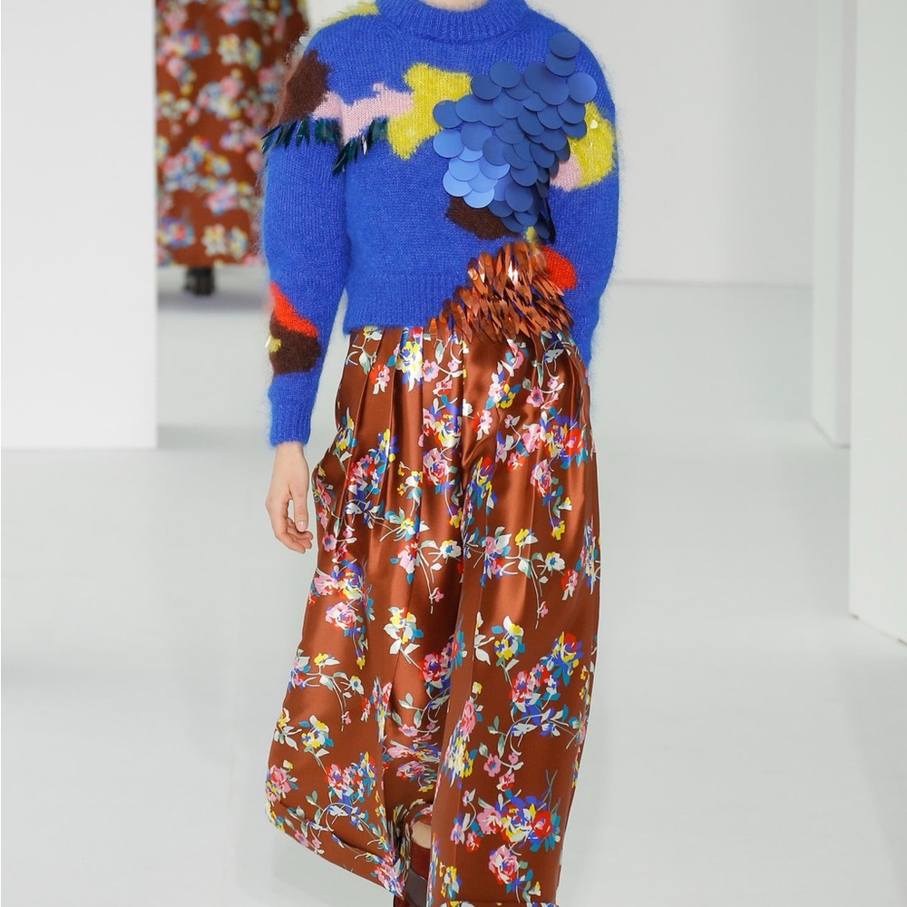 DELPOZO BROWN FLORAL WIDE LEG PANTS FALL 2017 LOOK 19